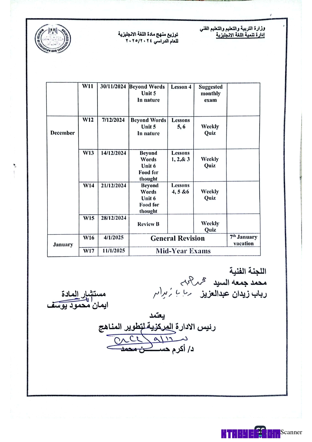 توزيع منهج الانجليزيه اعدادي 2025 Mr Osama from ktabyeg.com page 0002