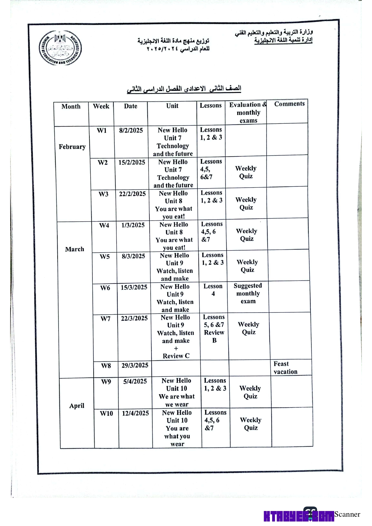 توزيع منهج الانجليزيه اعدادي 2025 Mr Osama from ktabyeg.com page 0005