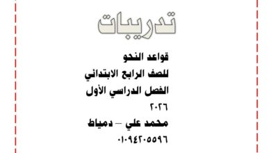 مذكرة تدريبات نحو للصف الرابع الابتدائي الترم الاول 2026 pdf
